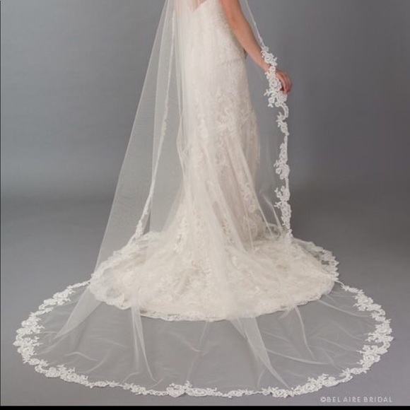 Cathedral lace trimmed veil main image 2
